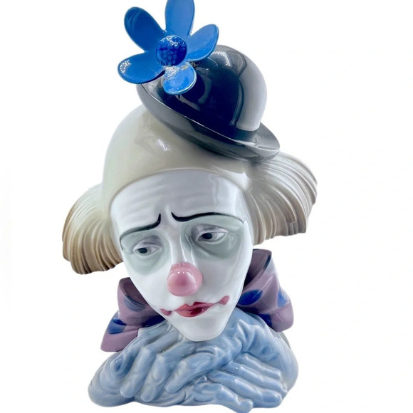 LLADRO SPAIN PORCELAIN 5130 PENSIVE CLOWN HEAD LARGE FIGURINE 11" BOWLER HAT - Picture 1 of 9